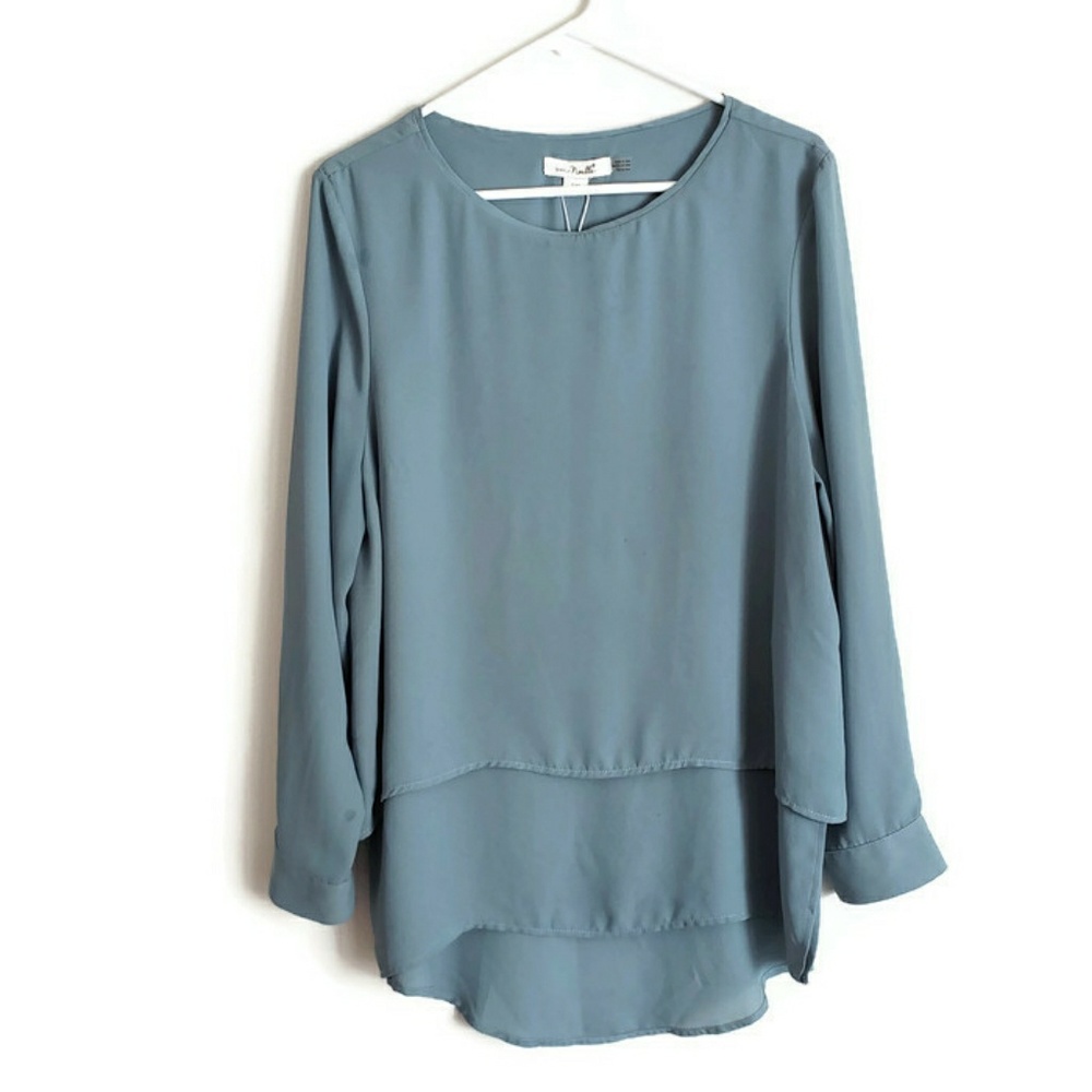 Simply Noelle Blue Flowy Open Back Tunic Top Shirt